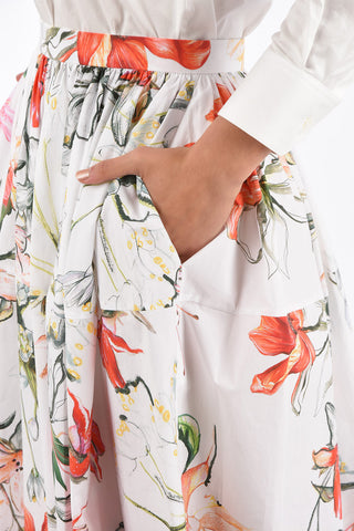 Printed Floral Jetted Pocket Flared Skirt