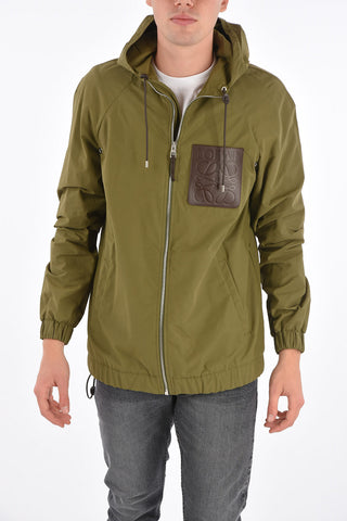 hooded outerwear with leather detail