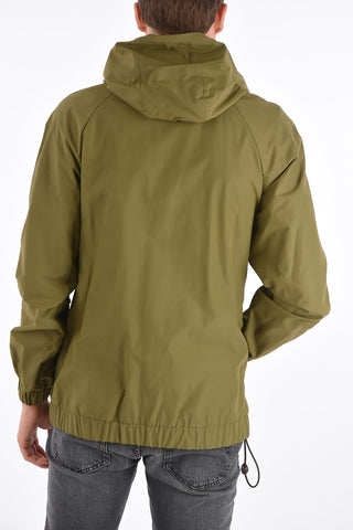 hooded outerwear with leather detail
