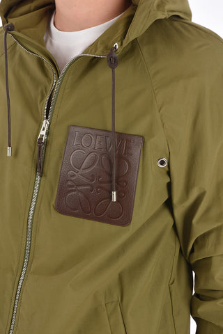 hooded outerwear with leather detail