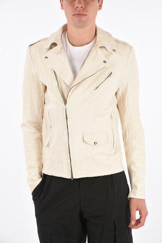 Phyton Printed Leather Biker Jacket