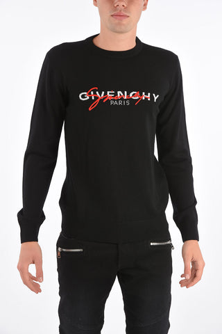 maglia girocollo in lana con ricamo