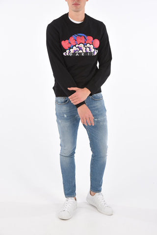 Embroidered glitter crew-neck sweatshirt