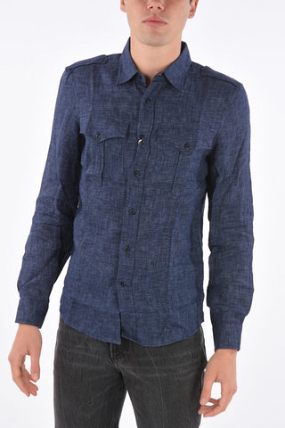 camicia in lino leisure fit collo francese