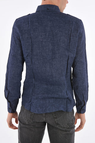 camicia in lino leisure fit collo francese