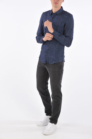camicia in lino leisure fit collo francese