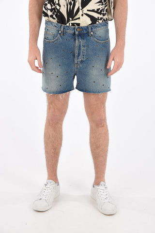 denim studded shorts