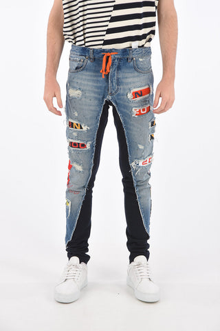 GREG LAUREN jeans effetto vintage con dettagli in felpa 14cm