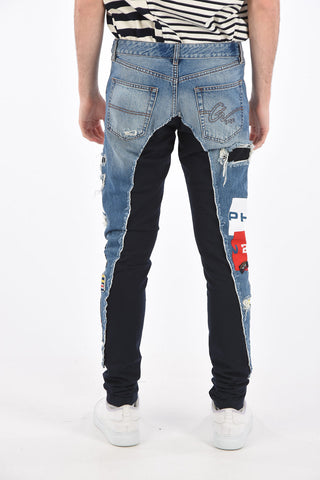 GREG LAUREN jeans effetto vintage con dettagli in felpa 14cm