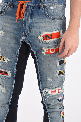 GREG LAUREN jeans effetto vintage con dettagli in felpa 14cm
