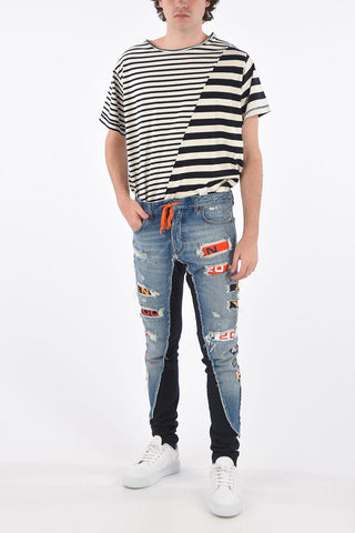GREG LAUREN jeans effetto vintage con dettagli in felpa 14cm