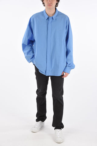 spread collar hidden closure shirt