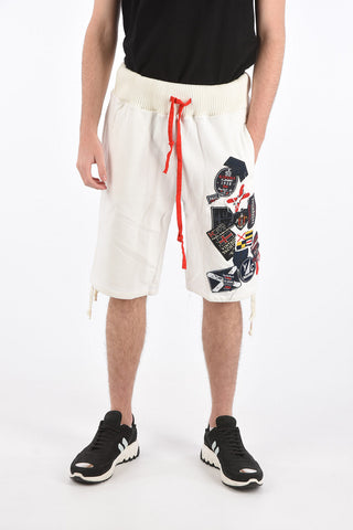 GREG LAUREN shorts in felpa con patch e coulisse in vita