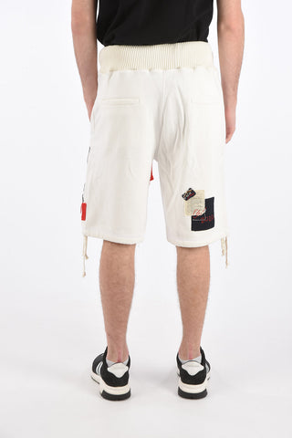 GREG LAUREN shorts in felpa con patch e coulisse in vita