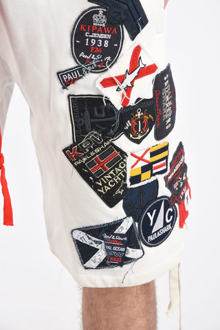 GREG LAUREN shorts in felpa con patch e coulisse in vita