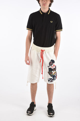 GREG LAUREN shorts in felpa con patch e coulisse in vita