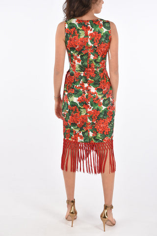 Fringed Sleeveless Midi Dress
