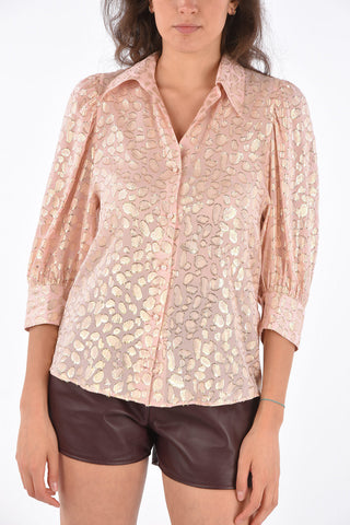 Camicia in Lurex con Maniche Button-Tab