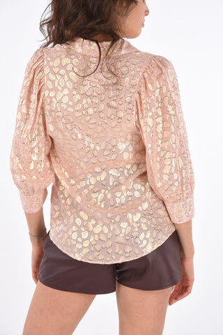 Camicia in Lurex con Maniche Button-Tab