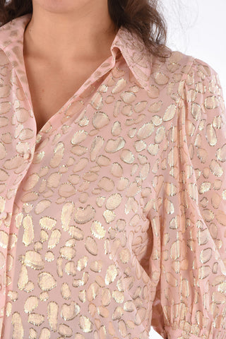 Camicia in Lurex con Maniche Button-Tab
