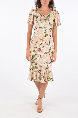 Floral Printed Peplum Hem Midi Dress