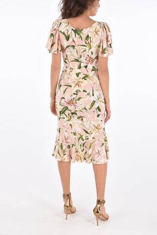 Floral Printed Peplum Hem Midi Dress