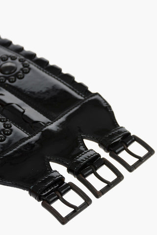 cintura da vita in pelle verniciata con borchie 120mm
