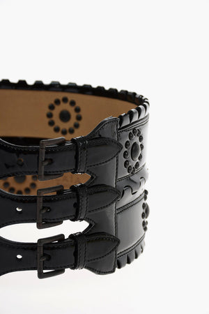 120mm studded patent leather waist belt