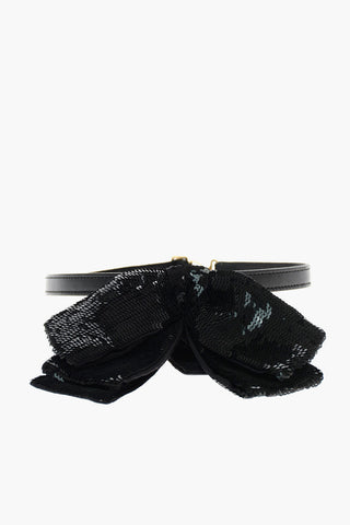 leather and silk choker with bow