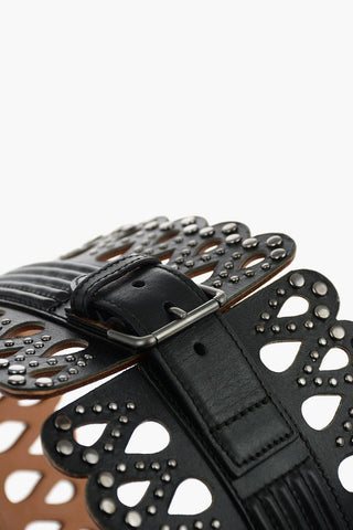 120mm studded leather waist belt with laser cut details
