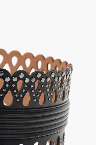 120mm studded leather waist belt with laser cut details