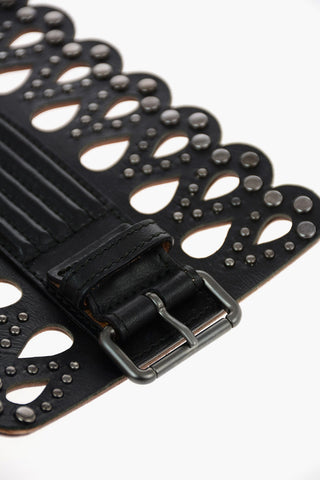 120mm studded leather waist belt with laser cut details