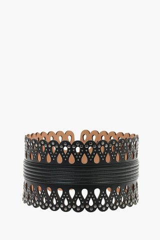 120mm studded leather waist belt with laser cut details