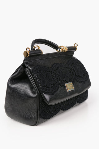 Bauletto in pelle con ricamo crochet