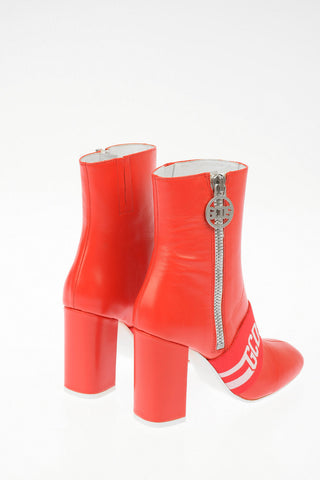 9cm leather ankle boots with logo band and side zip closure