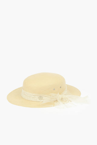 Straw Fedora Hat with Lace