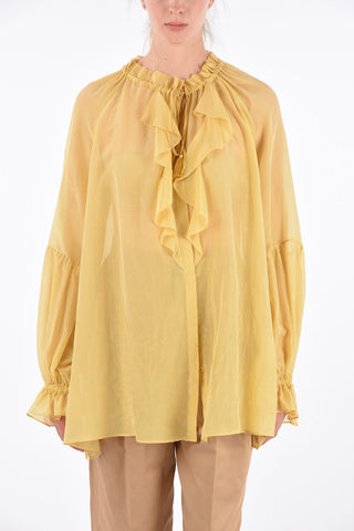 Camicia Drappeggiata con Abbottonatura Nascosta 