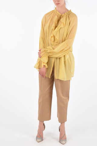 Camicia Drappeggiata con Abbottonatura Nascosta 