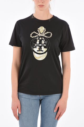 T-Shirt con Logo Ricamato in Paillettes