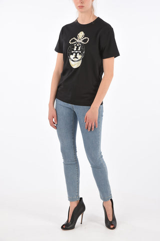 T-Shirt con Logo Ricamato in Paillettes