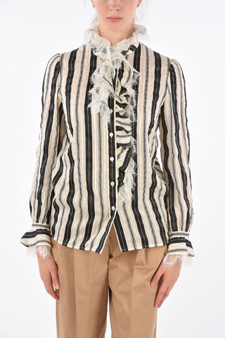 Striped Shirt with Tulle Application
