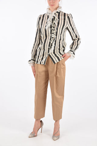 Striped Shirt with Tulle Application