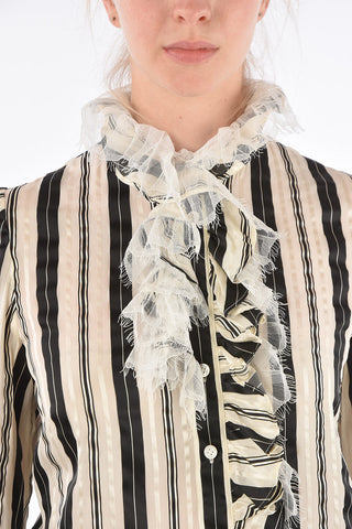 Striped Shirt with Tulle Application