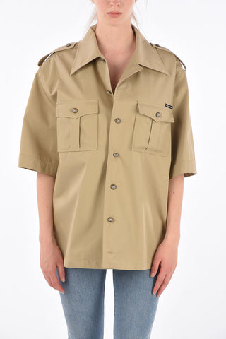 Jewel Button Spread Collar Shirt