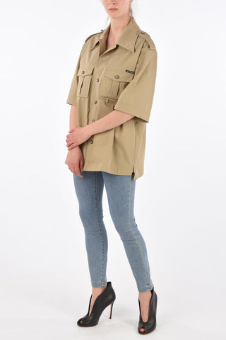 Jewel Button Spread Collar Shirt