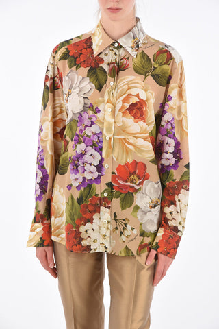 Printed Silk Spread Collar Shirt