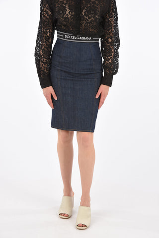 Denim Logoed Waist Band Skirt