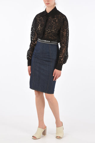 Denim Logoed Waist Band Skirt