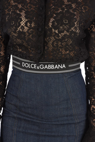 Denim Logoed Waist Band Skirt