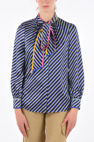 Silk Striped Tie Neck Shirt
